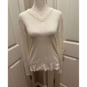 Scotch & Soda Ivory V-Neck Sweater Long Sleeve Cotton Blend Elegant Top